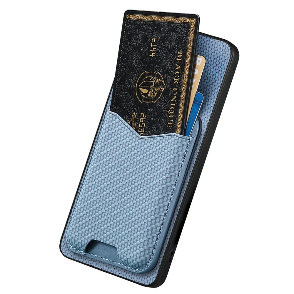 For Nothing Phone (4a) Case Card Holder Kickstand Carbon Fiber Texture Back Cover - Blue - 2