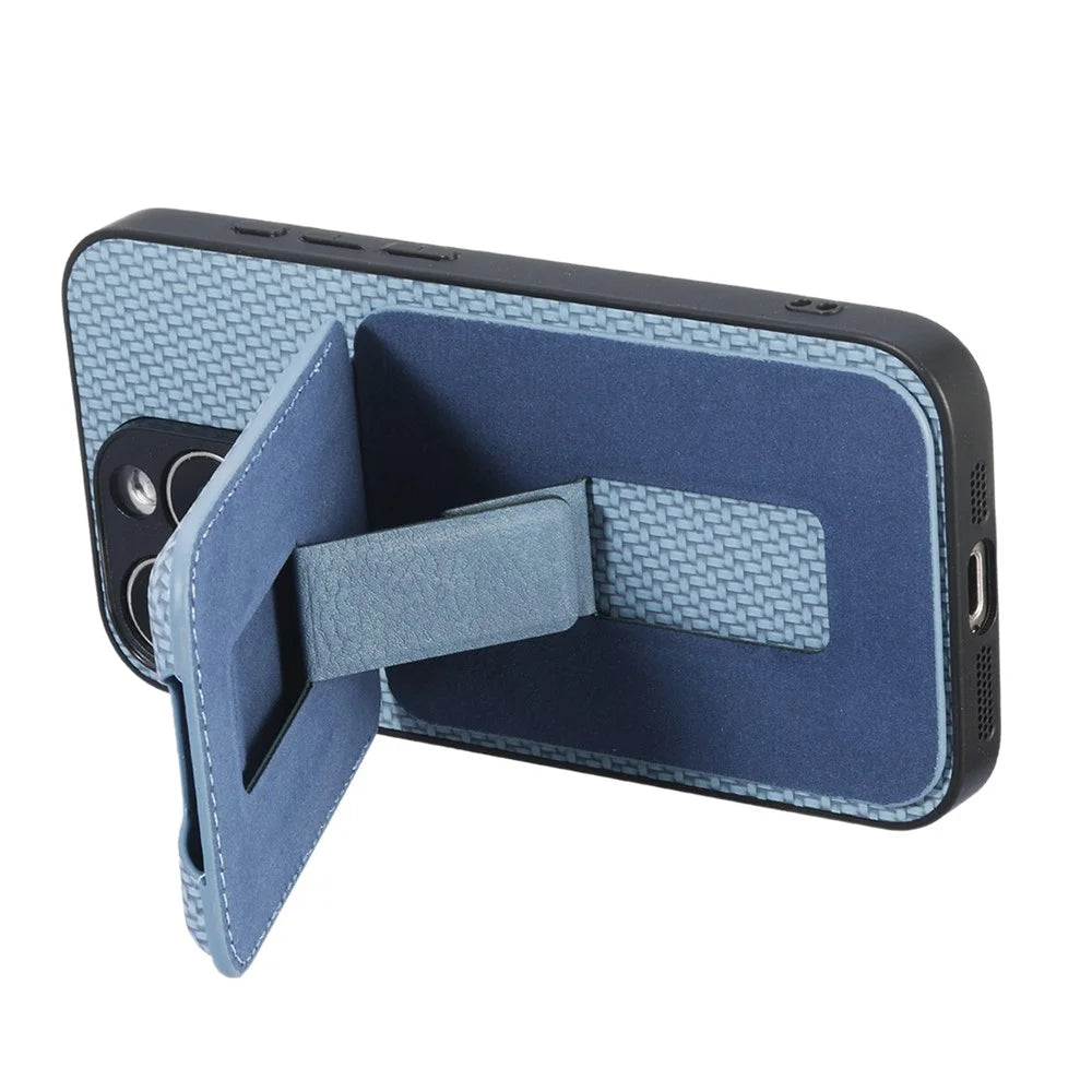 For Nothing Phone (4a) Case Card Holder Kickstand Carbon Fiber Texture Back Cover - Blue - 3