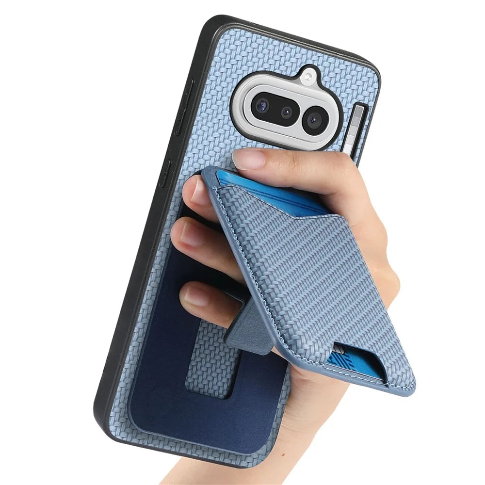 For Nothing Phone (4a) Case Card Holder Kickstand Carbon Fiber Texture Back Cover - Blue - 5