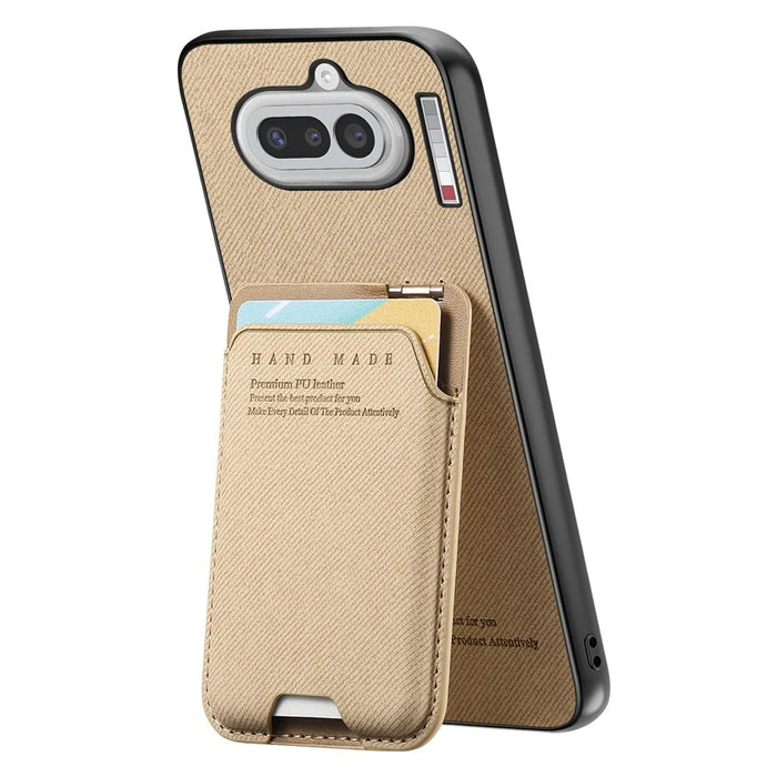 For Nothing Phone (4a) Case Cloth Texture Leather + PC + TPU Phone Cover with Card Holder Kickstand - Khaki - 3