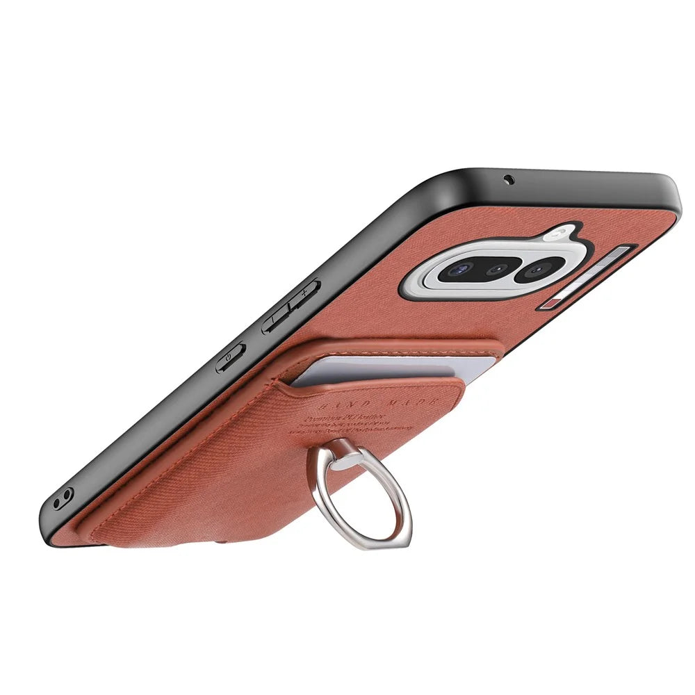 For Nothing Phone (4a) Case Cloth Texture  Leather + PC + TPU Phone Cover with Detachable Magnetic Ring Kickstand Card Holder - Brown - 3