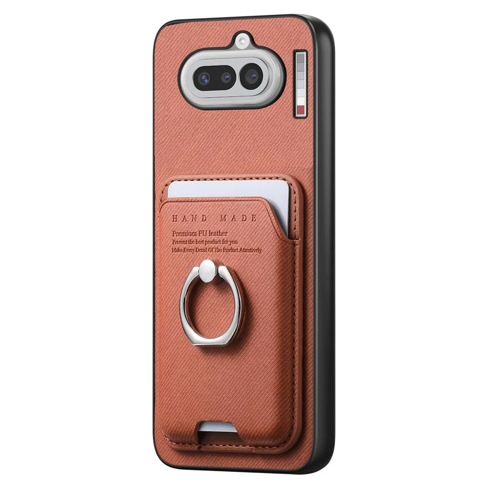 For Nothing Phone (4a) Case Cloth Texture  Leather + PC + TPU Phone Cover with Detachable Magnetic Ring Kickstand Card Holder - Brown - 5