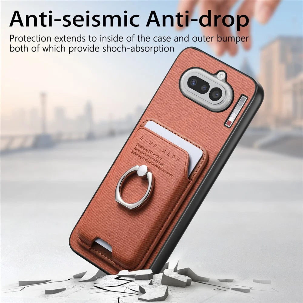 For Nothing Phone (4a) Case Cloth Texture  Leather + PC + TPU Phone Cover with Detachable Magnetic Ring Kickstand Card Holder - Brown - 7