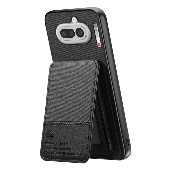For Nothing Phone (4a) Case Cloth Texture Leather + PC + TPU Cover with RFID Blocking Card Holder - Black - 2