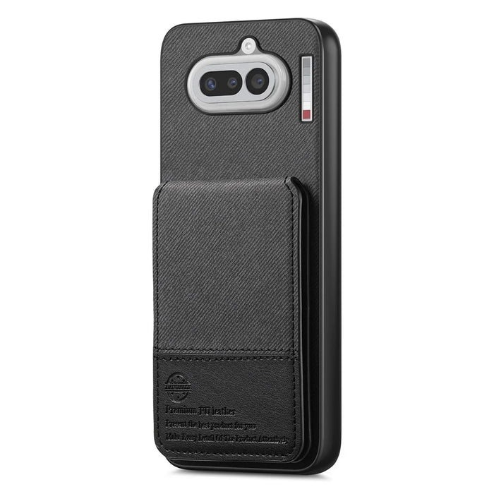 For Nothing Phone (4a) Case Cloth Texture Leather + PC + TPU Cover with RFID Blocking Card Holder - Black - 5