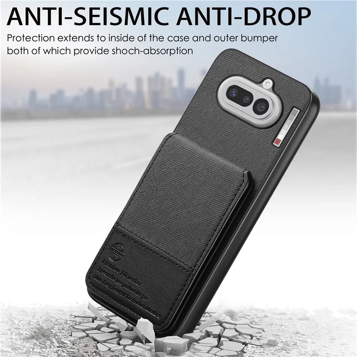 For Nothing Phone (4a) Case Cloth Texture Leather + PC + TPU Cover with RFID Blocking Card Holder - Black - 6