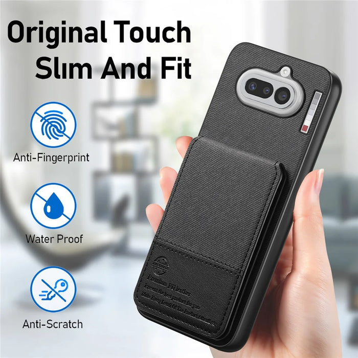For Nothing Phone (4a) Case Cloth Texture Leather + PC + TPU Cover with RFID Blocking Card Holder - Black - 7