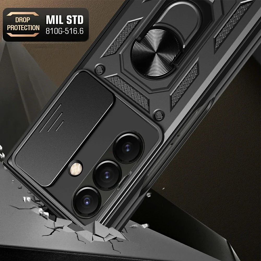 For Samsung Galaxy Z Fold8 Ultra Case with Slide Camera Lid PC + TPU Kickstand Phone Cover - Black - 2
