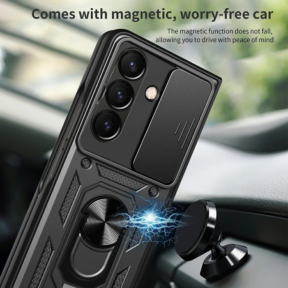 For Samsung Galaxy Z Fold8 Ultra Case with Slide Camera Lid PC + TPU Kickstand Phone Cover - Black - 3