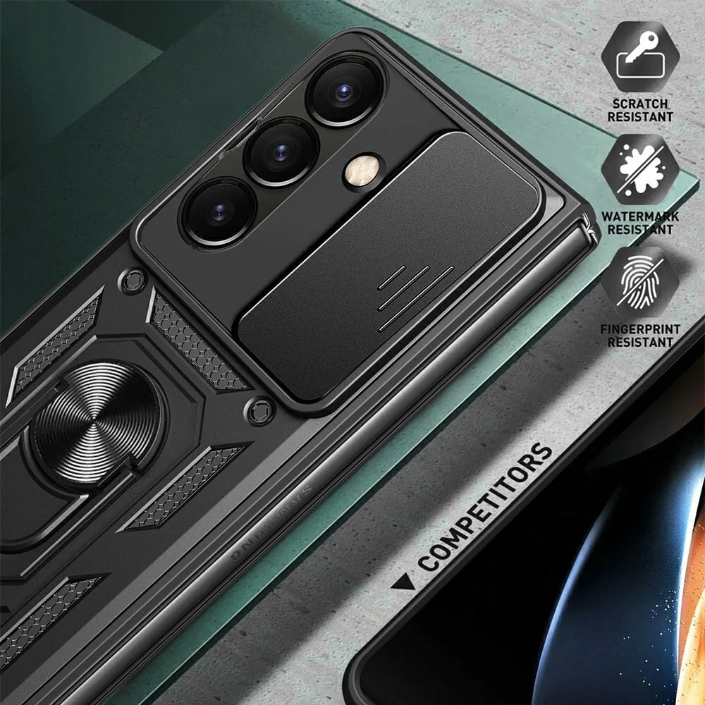 For Samsung Galaxy Z Fold8 Ultra Case with Slide Camera Lid PC + TPU Kickstand Phone Cover - Black - 4