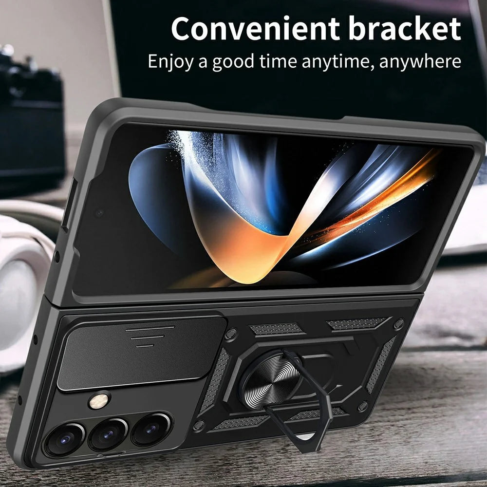For Samsung Galaxy Z Fold8 Ultra Case with Slide Camera Lid PC + TPU Kickstand Phone Cover - Black - 6