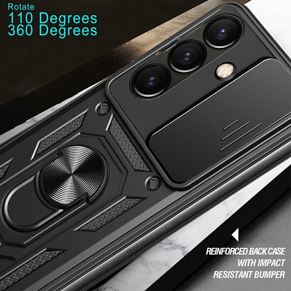 For Samsung Galaxy Z Fold8 Ultra Case with Slide Camera Lid PC + TPU Kickstand Phone Cover - Black - 7