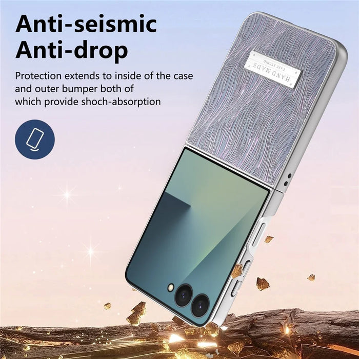 For Samsung Galaxy Z Flip7 5G Case Electroplating Wave Texture Leather + PC Folding Phone Cover - Purple  /  Blue - 7
