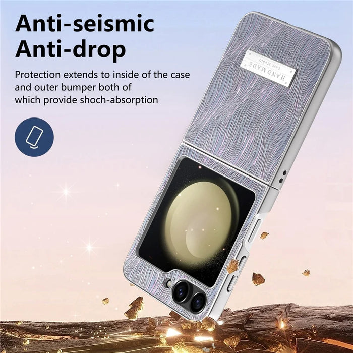 For Samsung Galaxy Z Flip5 5G Case Electroplating Wave Texture Leather + PC Folding Phone Cover - Purple  /  Blue - 7