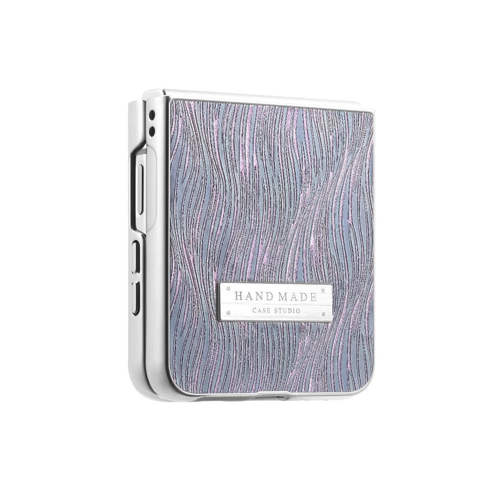 For Samsung Galaxy Z Flip7 FE 5G / Z Flip6 5G Case Electroplating Wave Texture Leather + PC Folding Phone Cover - Purple  /  Blue - 4