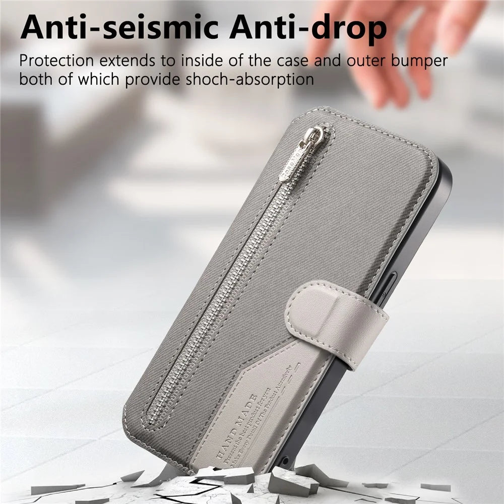 For Samsung Galaxy S26 Ultra Magnetic Case RFID Blocking Detachable Wallet Stand Cloth Texture Leather Phone Cover - Grey - 4