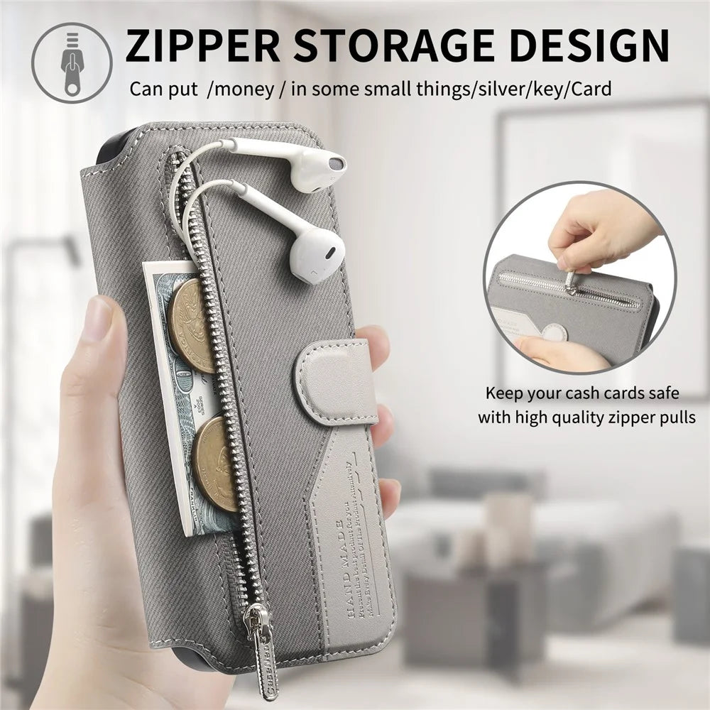 For Samsung Galaxy S26 Ultra Magnetic Case RFID Blocking Detachable Wallet Stand Cloth Texture Leather Phone Cover - Grey - 7