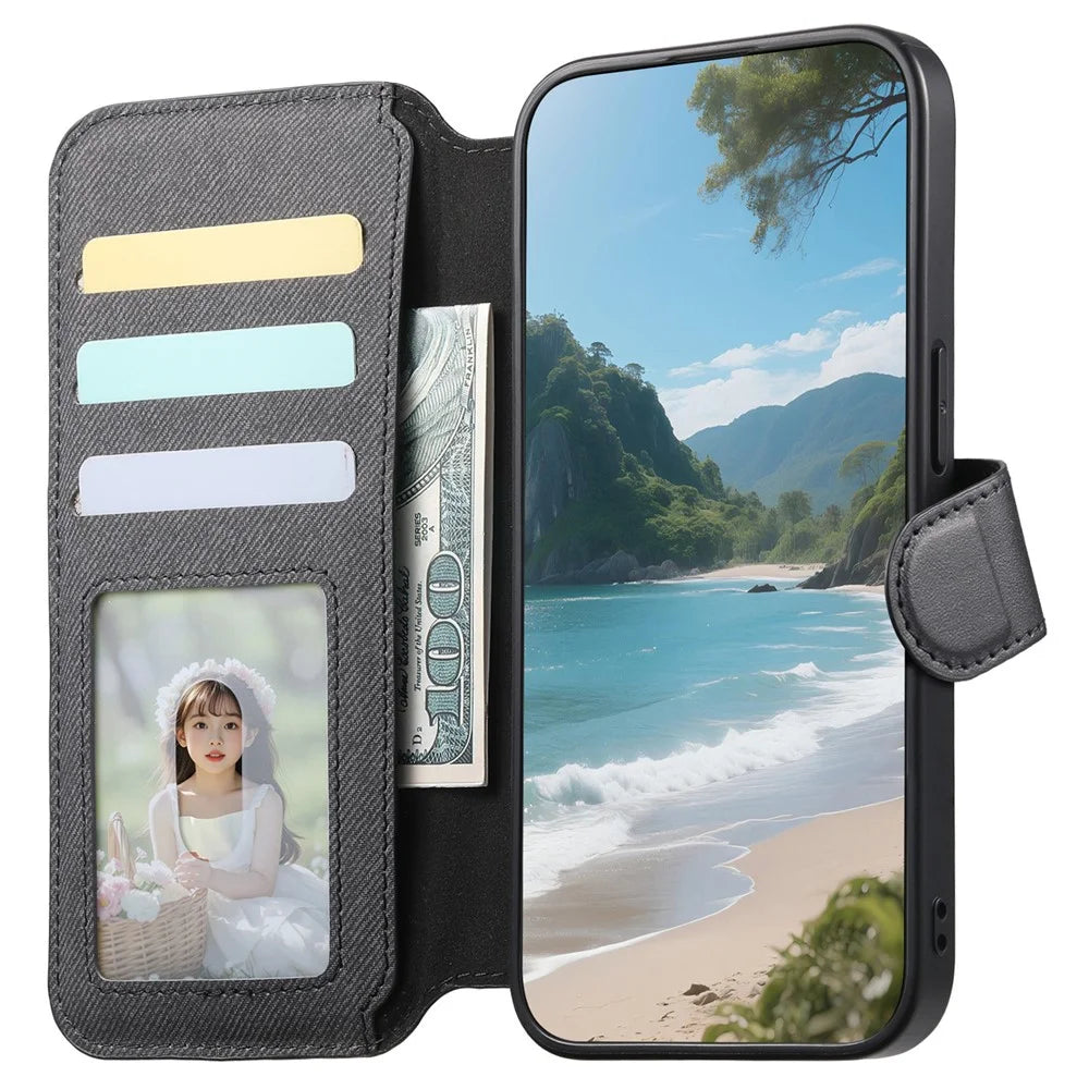 For OnePlus Ace 6 5G Magnetic Case RFID Blocking Detachable Wallet Stand Cloth Texture Leather Phone Cover - Black - 2