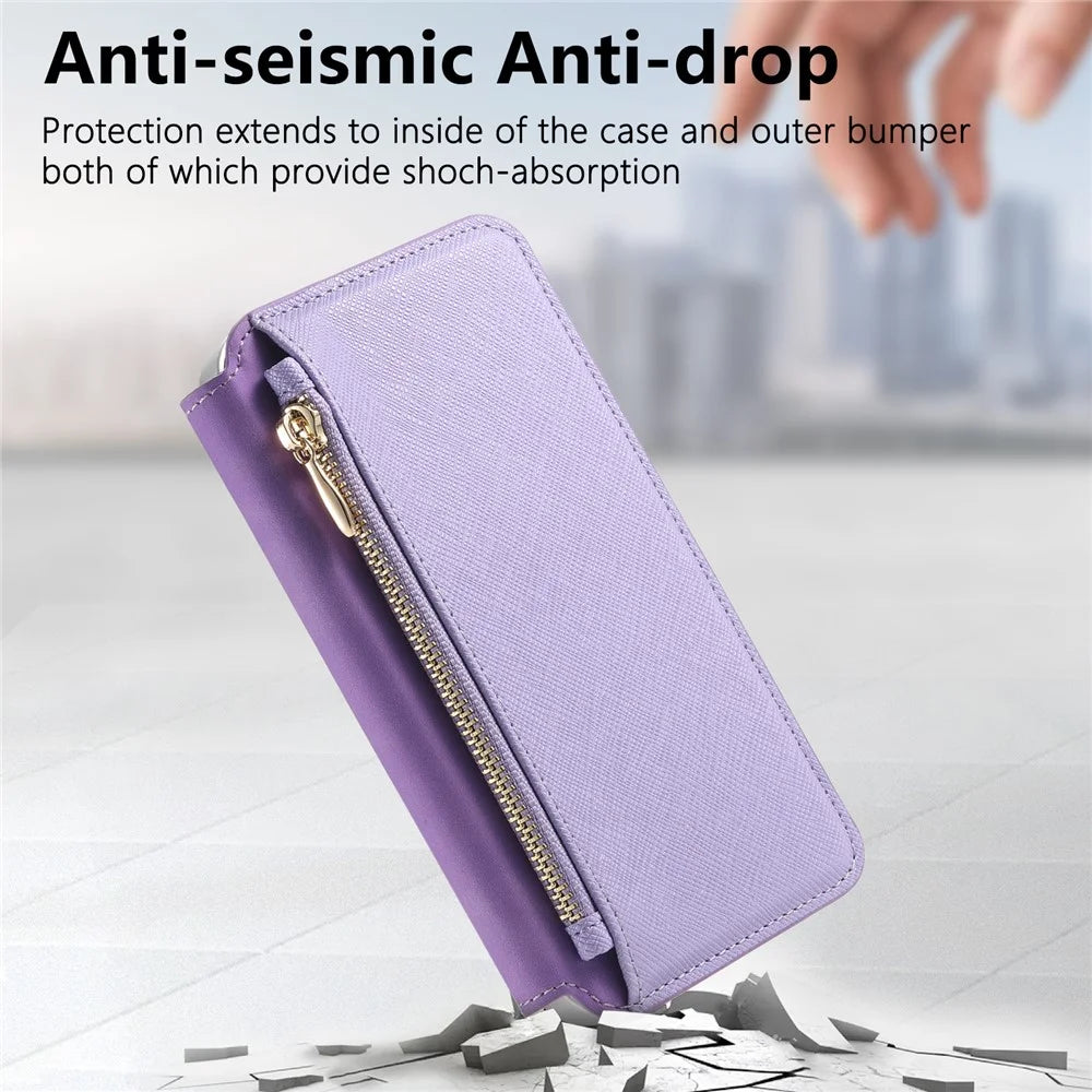 For Samsung Galaxy A57 5G Leather Case Cross Texture Detachable Magnetic Phone Cover Wallet Stand - Purple - 6