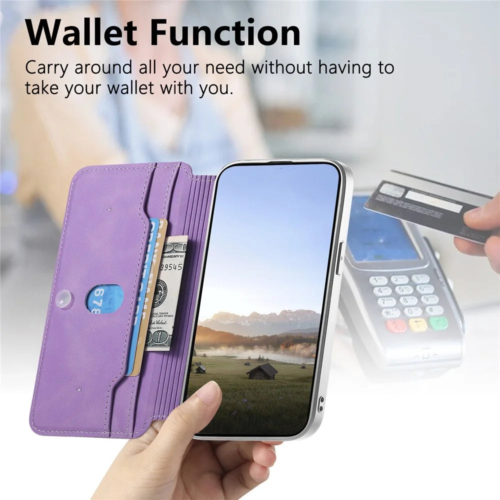 For Samsung Galaxy A57 5G Leather Case Cross Texture Detachable Magnetic Phone Cover Wallet Stand - Purple - 7