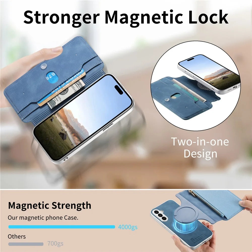 For Samsung Galaxy A37 5G Leather Case Cross Texture Detachable Magnetic Phone Cover Wallet Stand - Blue - 4