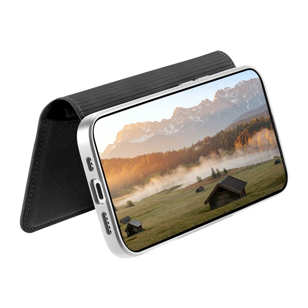 For Samsung Galaxy A27 5G Leather Case Cross Texture Detachable Magnetic Phone Cover Wallet Stand - Black - 2
