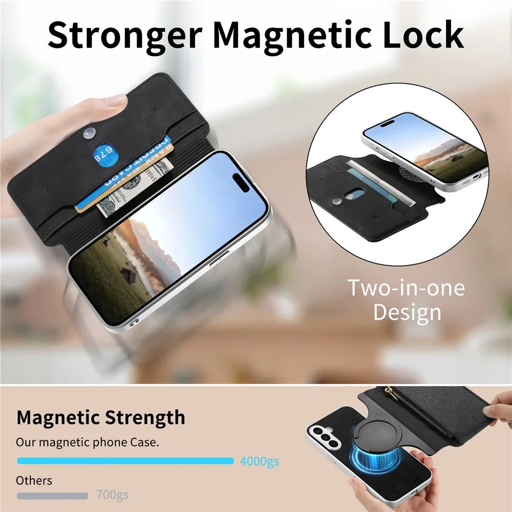 For Samsung Galaxy A27 5G Leather Case Cross Texture Detachable Magnetic Phone Cover Wallet Stand - Black - 4