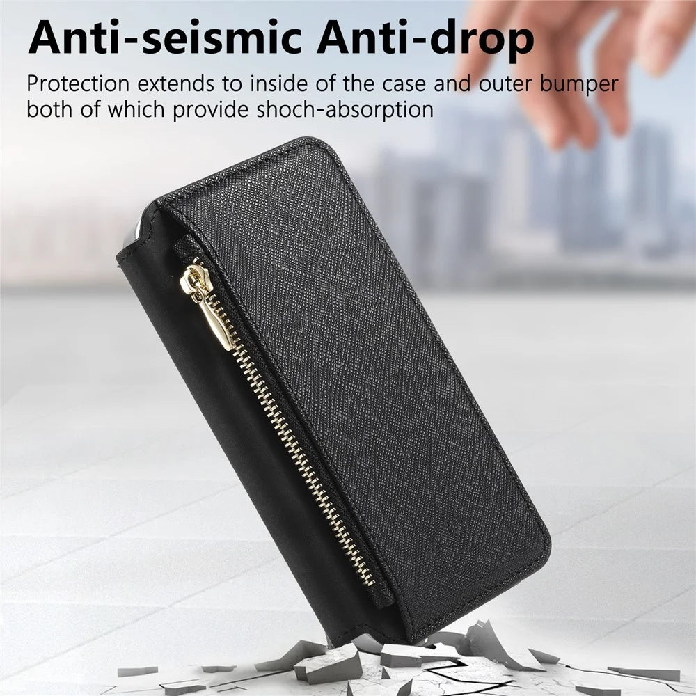 For Samsung Galaxy A27 5G Leather Case Cross Texture Detachable Magnetic Phone Cover Wallet Stand - Black - 6
