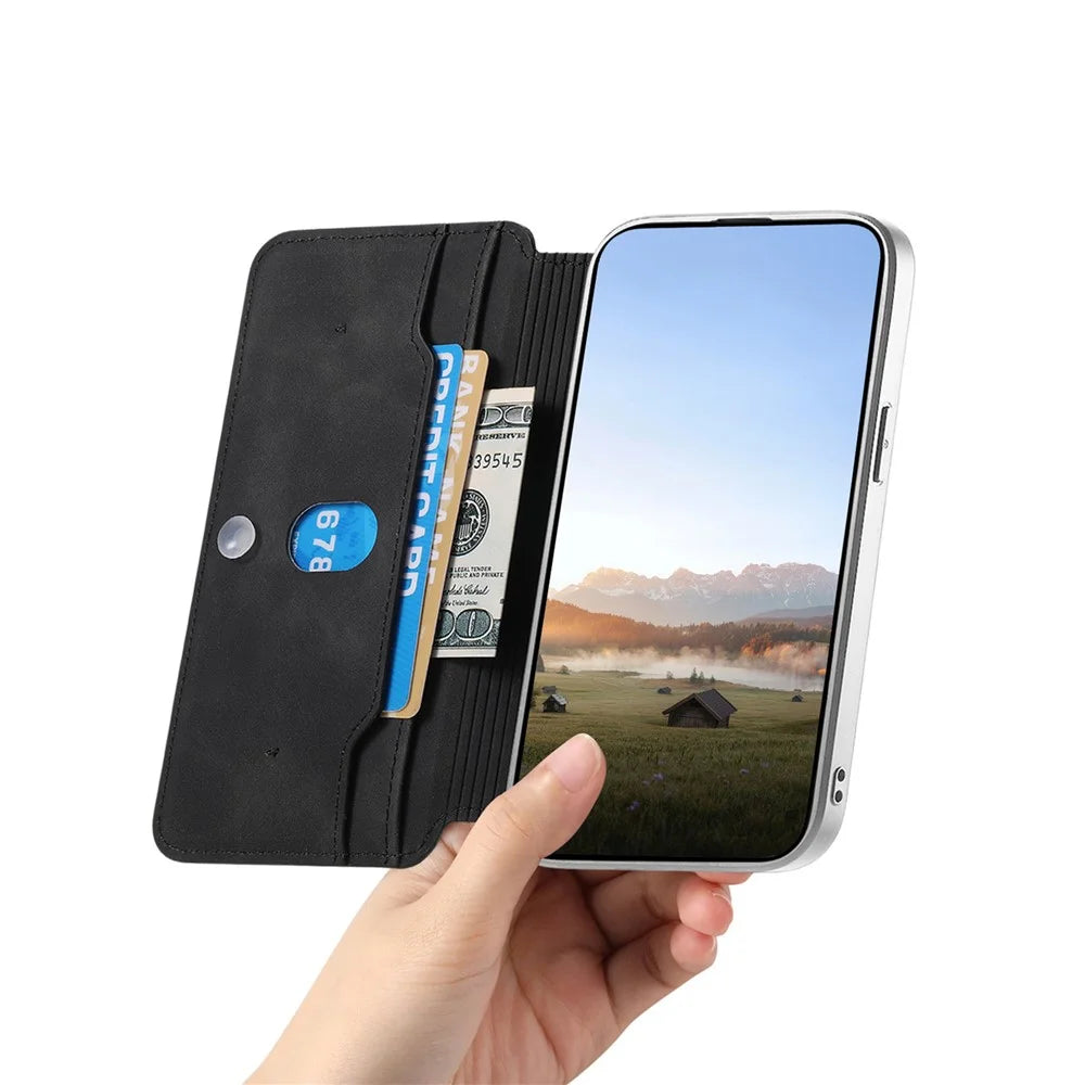 For Samsung Galaxy A08 5G / A08 4G / A07 4G Leather Case Cross Texture Detachable Magnetic Phone Cover Wallet Stand - Black - 3