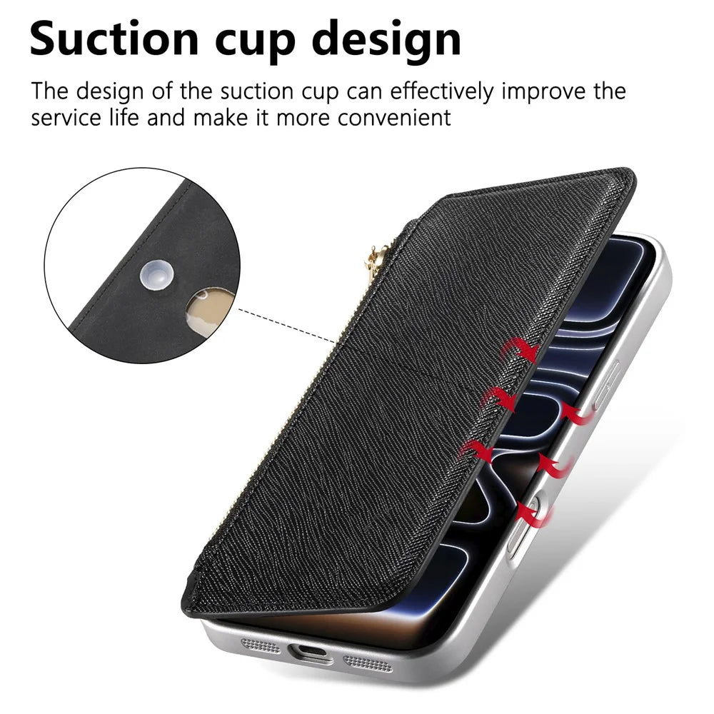 For Samsung Galaxy A08 5G / A08 4G / A07 4G Leather Case Cross Texture Detachable Magnetic Phone Cover Wallet Stand - Black - 5