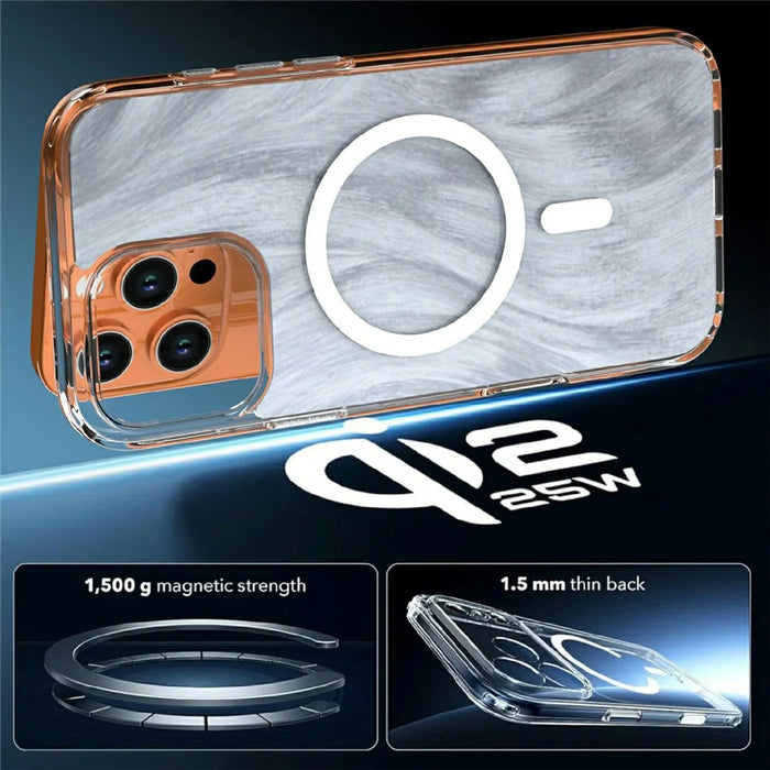 For iPhone 16 Pro Max Magnetic Case Foxtail Pattern TPU + Acrylic Shockproof Phone Cover - White - 5