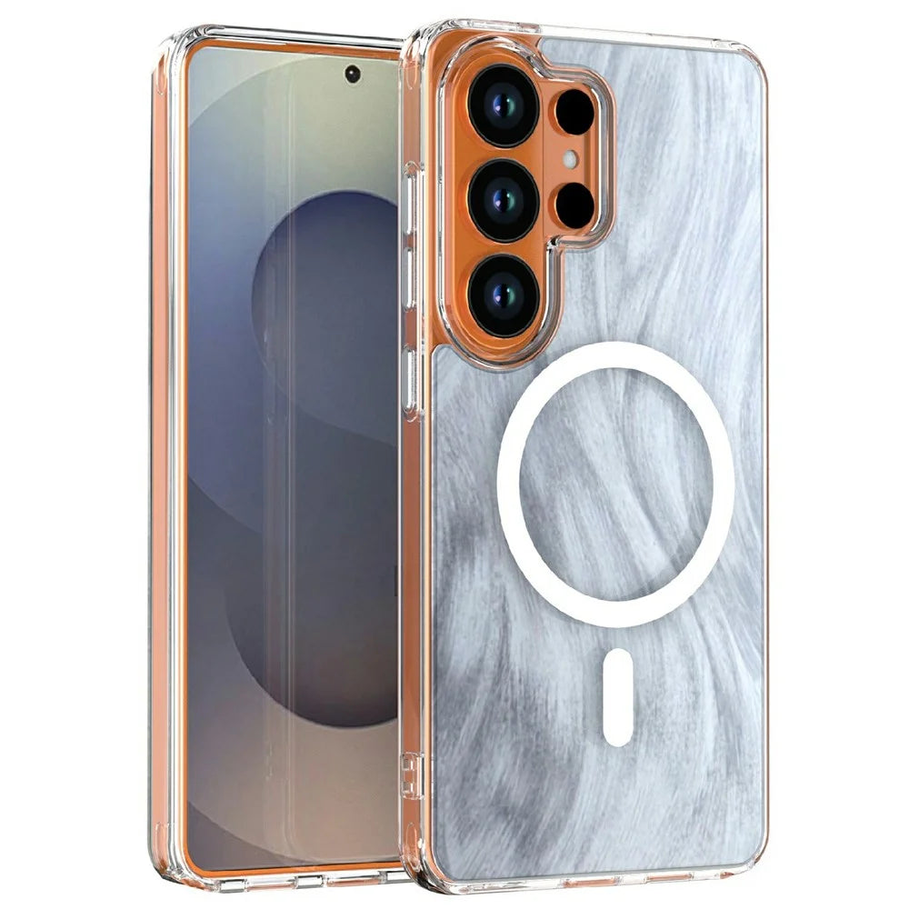 For Samsung Galaxy S26 Ultra Magnetic Case Foxtail Pattern TPU + Acrylic Shockproof Phone Cover - White - 1