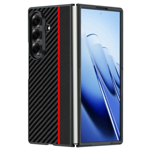 For Samsung Galaxy Z Fold8 Ultra Case Leather + PC Hard Phone Cover Carbon Fiber Texture - Black  /  Red - 1
