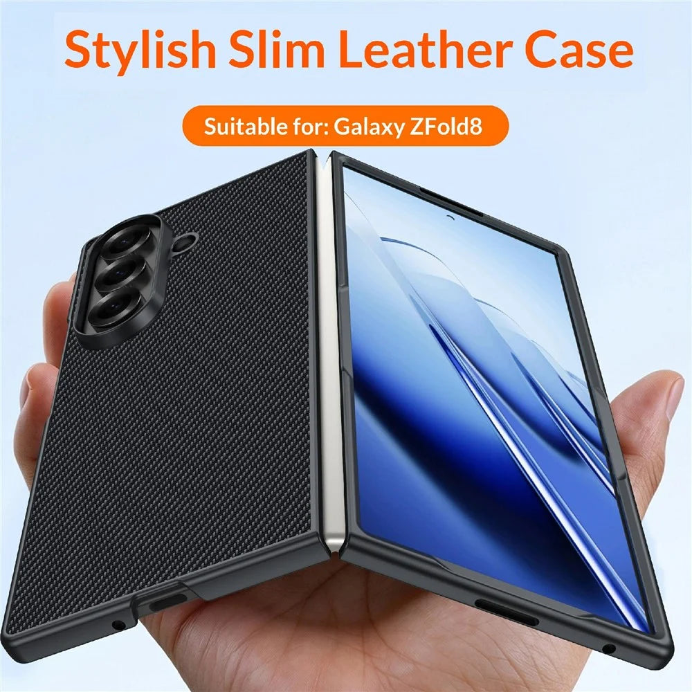For Samsung Galaxy Z Fold8 Ultra Case Leather + PC Hard Phone Cover Carbon Fiber Texture - Black  /  Red - 2