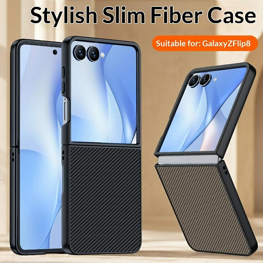 For Samsung Galaxy Z Flip8 Case Leather + PC Hard Phone Cover Carbon Fiber Texture - Black  /  Red - 2