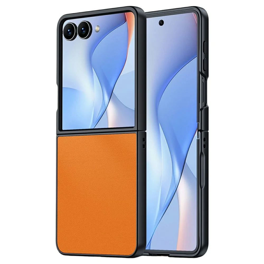 For Samsung Galaxy Z Flip8 Case PU Leather Coated PC Anti-Drop Folding Phone Cover - Orange - 1