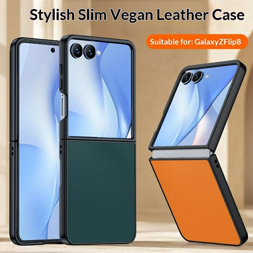 For Samsung Galaxy Z Flip8 Case PU Leather Coated PC Anti-Drop Folding Phone Cover - Orange - 2