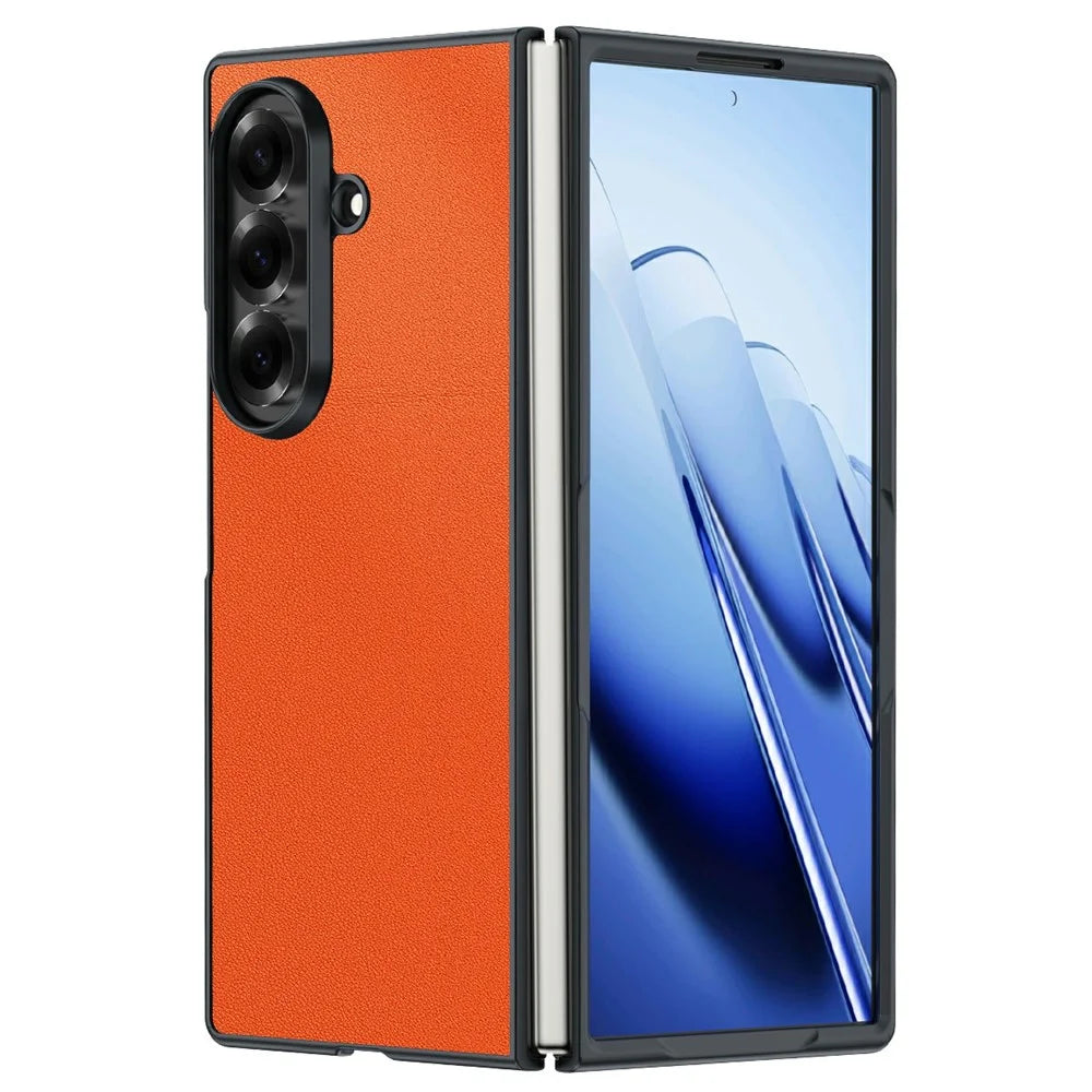 For Samsung Galaxy Z Fold8 Ultra Case PU Leather Coated PC Anti-Drop Folding Phone Cover - Orange - 1