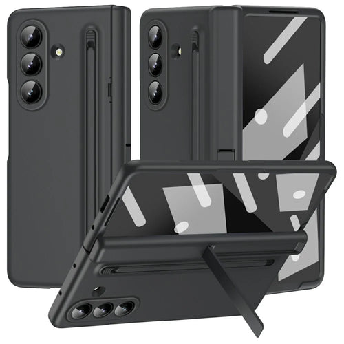 For Samsung Galaxy Z Fold8 Ultra Case Kickstand PC Phone Back Cover with Stylus and Tempered Glass Film - Black - 1