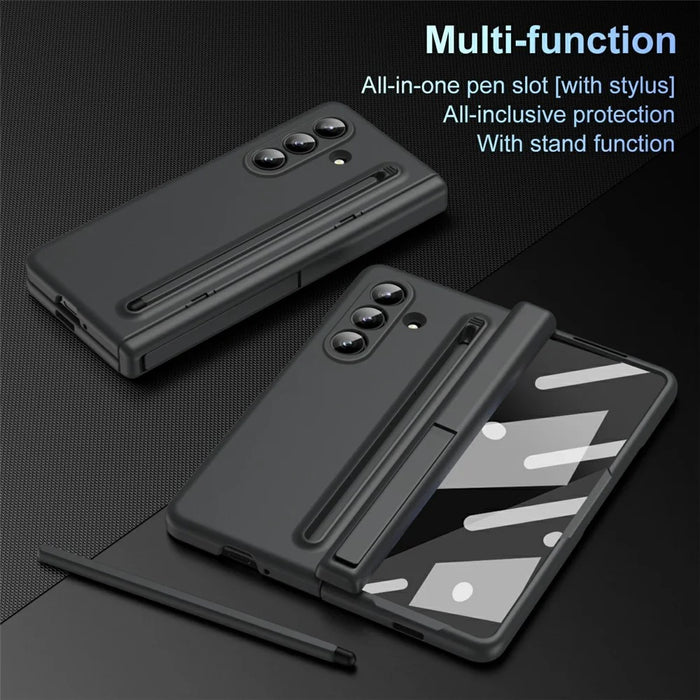 For Samsung Galaxy Z Fold8 Ultra Case Kickstand PC Phone Back Cover with Stylus and Tempered Glass Film - Black - 3