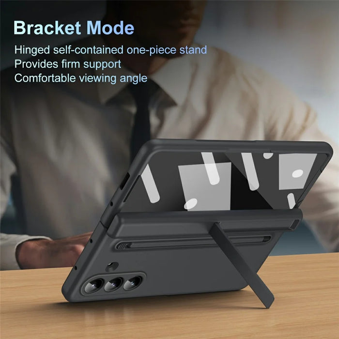 For Samsung Galaxy Z Fold8 Ultra Case Kickstand PC Phone Back Cover with Stylus and Tempered Glass Film - Black - 6