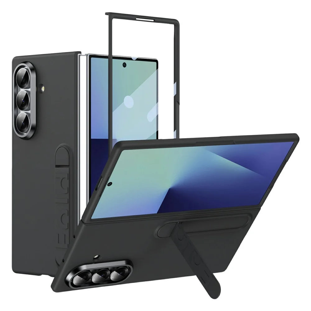 For Samsung Galaxy Z Fold8 Ultra Phone Case Kickstand PC Cover with Tempered Glass Screen Protector - Black - 1