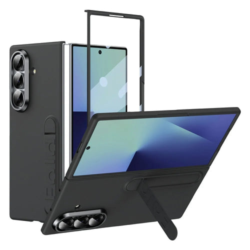 For Samsung Galaxy Z Fold8 Ultra Phone Case Kickstand PC Cover with Tempered Glass Screen Protector - Black - 1