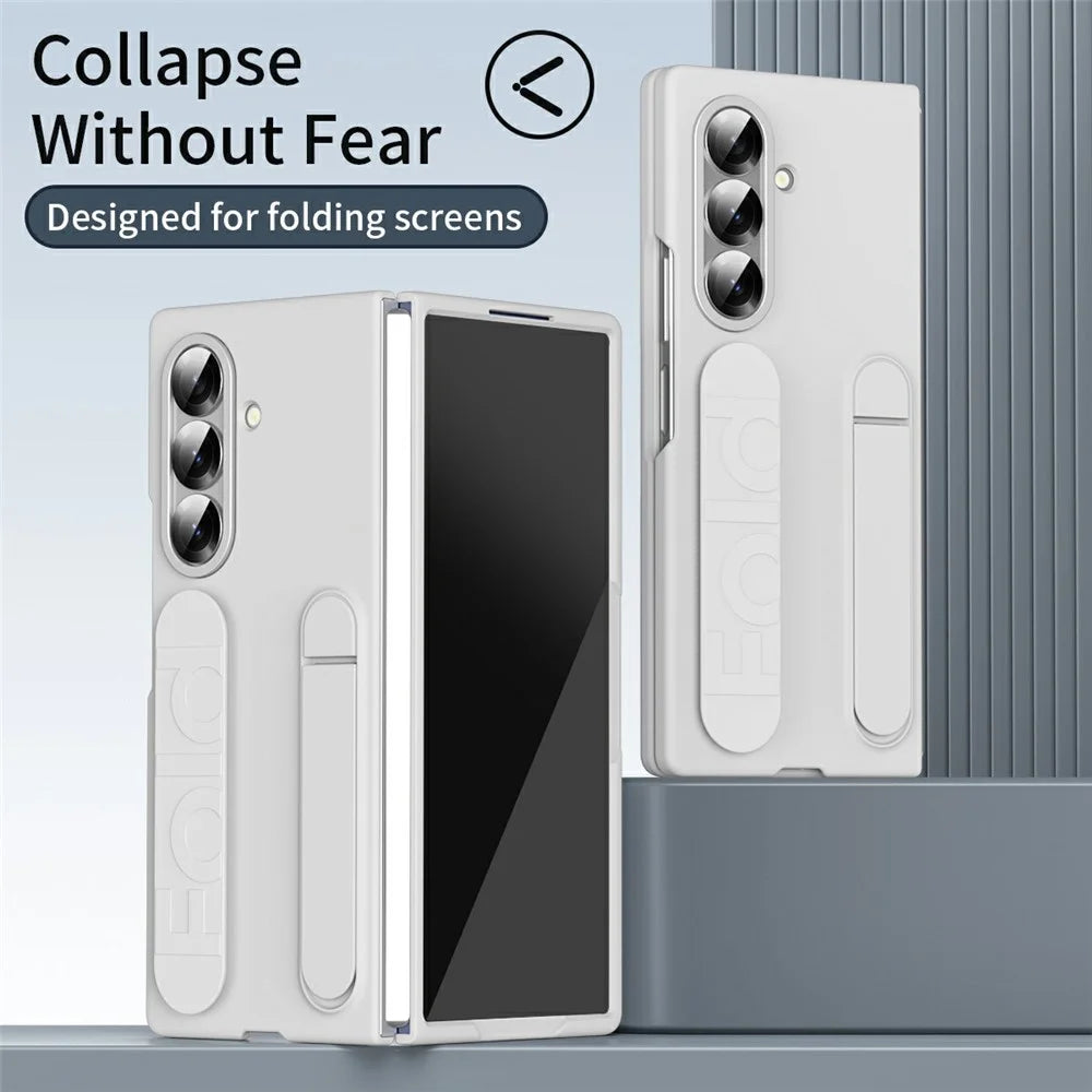 For Samsung Galaxy Z Fold8 Ultra Phone Case Kickstand Wristband PC Silicone Mobile Cover - White - 7