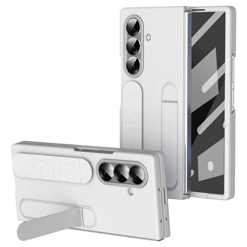 For Samsung Galaxy Z Fold8 Ultra Case with Tempered Glass Film Kickstand Wristband PC + Silicone Phone Cover - White - 1