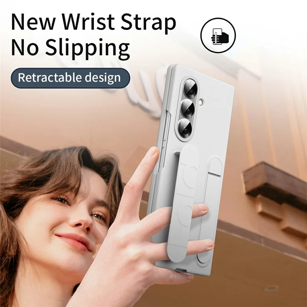 For Samsung Galaxy Z Fold8 Ultra Case with Tempered Glass Film Kickstand Wristband PC + Silicone Phone Cover - White - 3