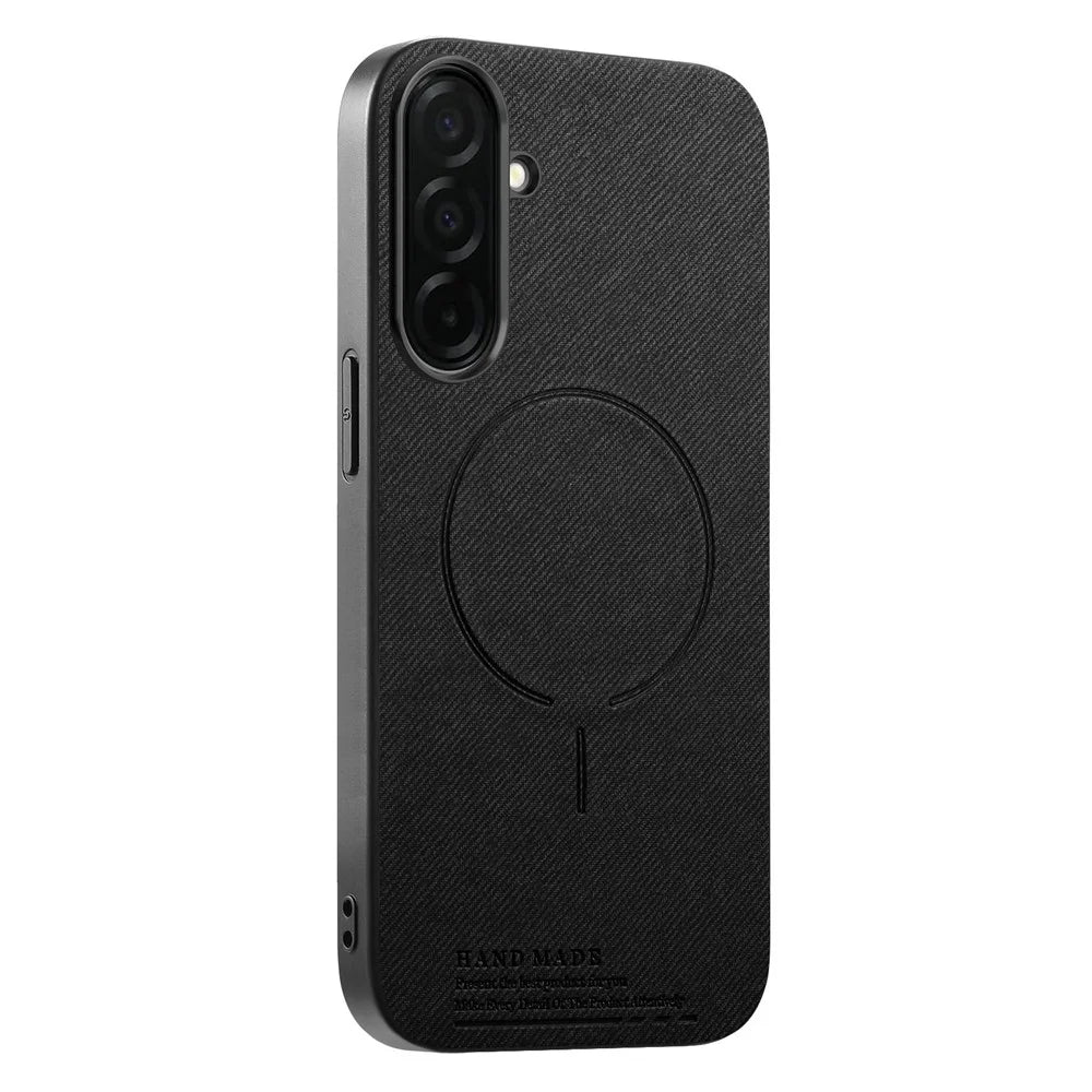 For Samsung Galaxy A27 5G Magnetic Case Cloth Texture PC + TPU + PU Leather Anti-Scratch Phone Cover - Black - 1