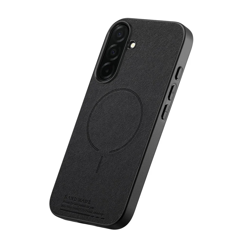 For Samsung Galaxy A27 5G Magnetic Case Cloth Texture PC + TPU + PU Leather Anti-Scratch Phone Cover - Black - 2