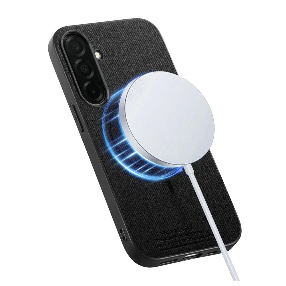 For Samsung Galaxy A27 5G Magnetic Case Cloth Texture PC + TPU + PU Leather Anti-Scratch Phone Cover - Black - 3