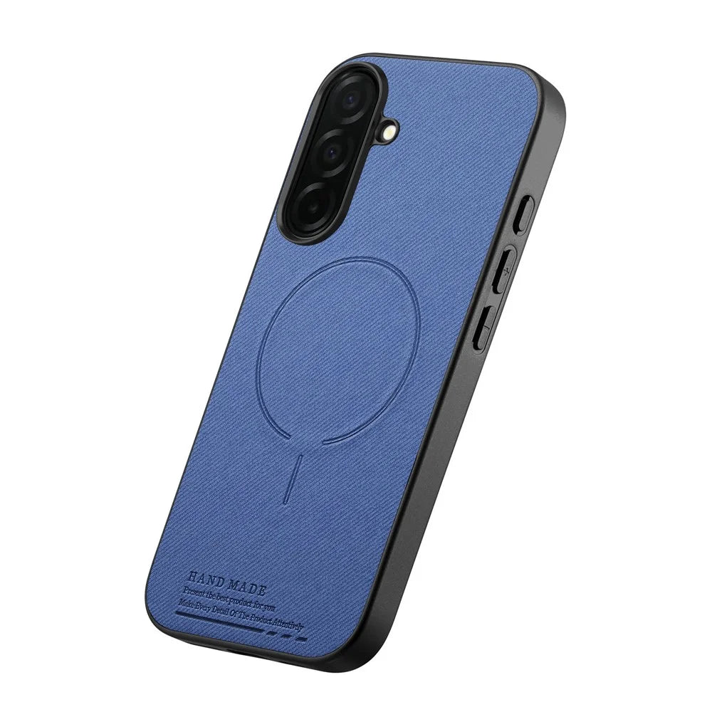 For Samsung Galaxy A18 5G / A18 4G / A17 5G / A17 4G Magnetic Case Cloth Texture PC + TPU + PU Leather Anti-Scratch Phone Cover - Blue - 2
